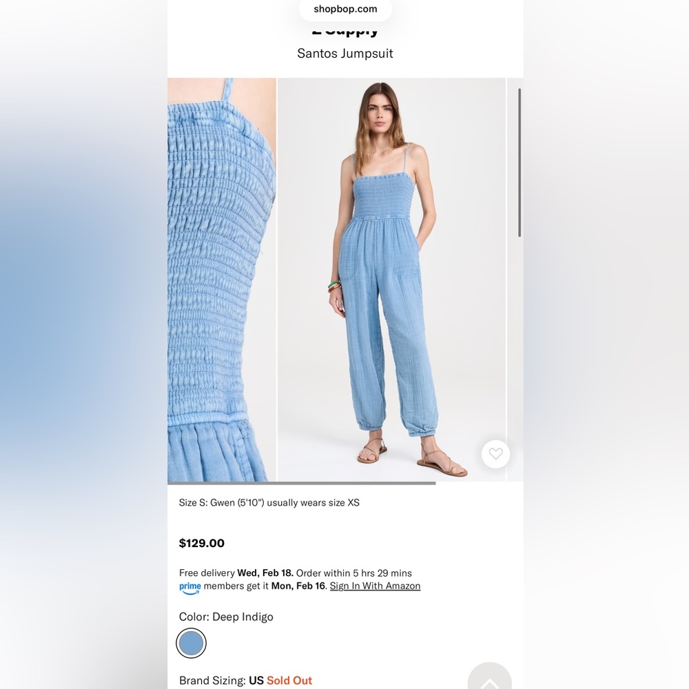 Women's Blue Jumpsuit Shopbop xs santos z supply chambray light blue new - Picture 3 of 3